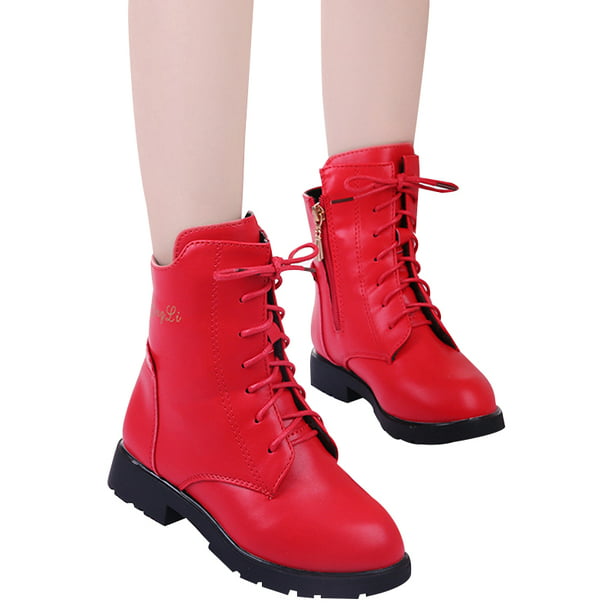 Girls Ankle Lace Up Lined Boots Flat Heel Booties Martin Boots Casual Shoes plus
